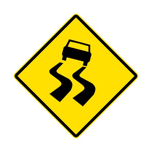 Que indica una senal amarilla con auto derrapando?